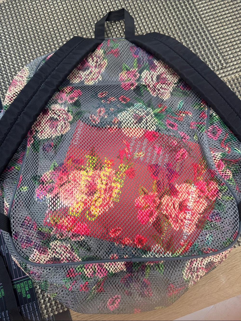 JanSport Gray Mesh Floral Backpack with Pink & Green Accents - Picture 9 of 9